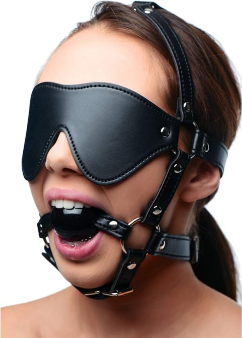 Blindfold Harness and Black Ball Gag